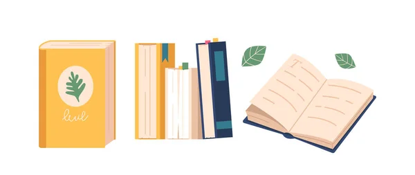 Pila Ordenada Libros Con Diversas Espinas Cubiertas Creando Arreglo Colorido — Vector de stock
