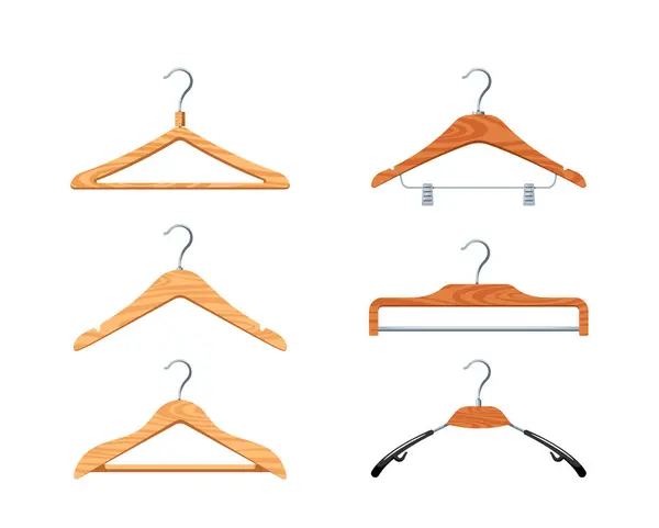 Set Wooden Hangers Smooth Polished Finish Enhances Any Closet Sturdy — Stock Vector
