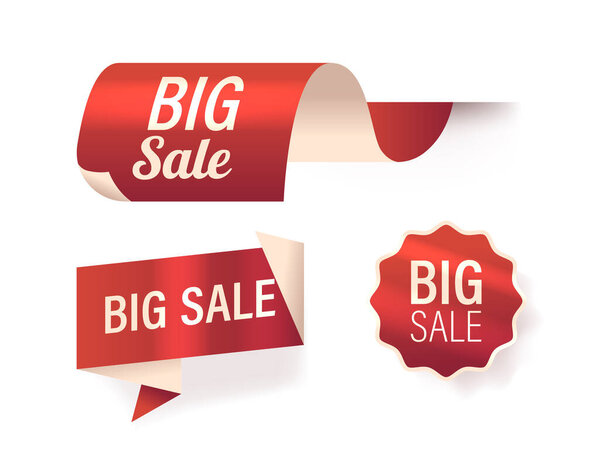 Векторный набор Big Sale Labels 3d, смелая типография, предлагающая невероятные скидки. Поднимите свой опыт покупок с этими очаровательными красными метками, делая каждую покупку восхитительной сделкой