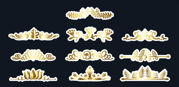 Dekoratif Altın Elementler Etiketleri Seti Antik Süslemeler Sınırlar Bölünenler Karmaşık — Stok Vektör