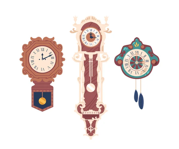 精美的古董壁钟 采购产品Pendulum 祖父和布谷鸟时钟制作工艺和优雅 陈列柜精美的细节 丰富的木制品和经典的设计 卡通矢量图解 — 图库矢量图片