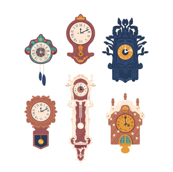 Ensemble Horloges Murales Antiques Dehors Élégance Intemporelle Fabriqué Avec Précision — Image vectorielle