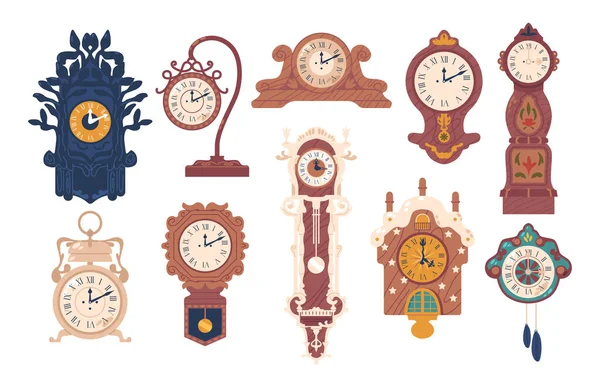 Antika Klockor Intricate Timepieces Från Bygone Eras Blanda Hantverk Och — Stock vektor