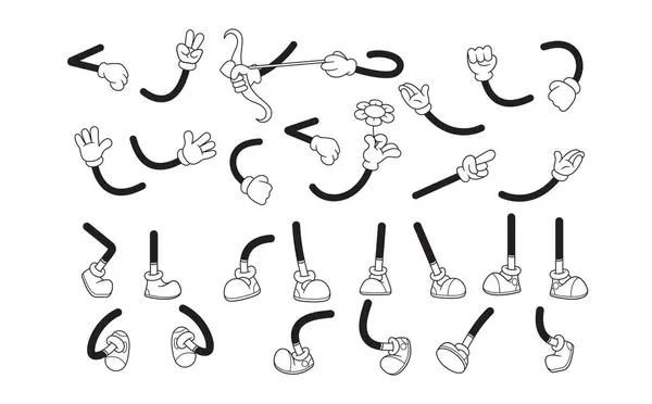 Delightful Vector Set Featuring Retro Cartoon Hands Legs Isolated Playful — Stock Vector