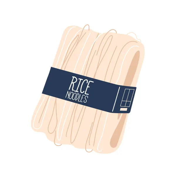 Balíček Rýžových Nudlí Izolovaný Bílém Pozadí Quick Cook Versatile Stir — Stockový vektor