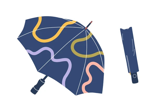 Umbrella Rain Sun Protection Portable Device Consist Collapsible Frame Fabric — Stock Vector