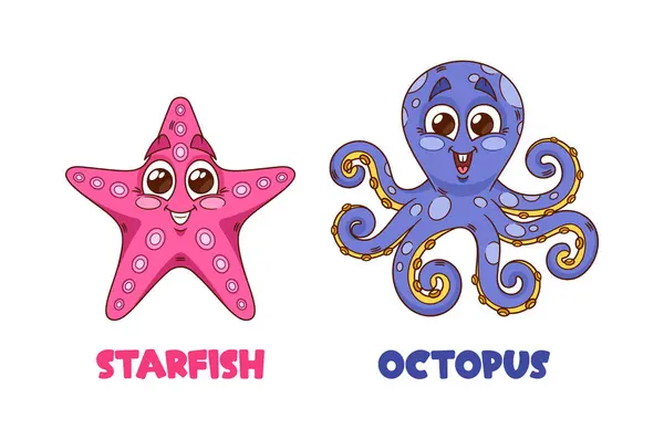 Cheerful Cartoon Starfish Vibrant Pink Hue Spreading Positivity Playful Octopus — Stock Vector