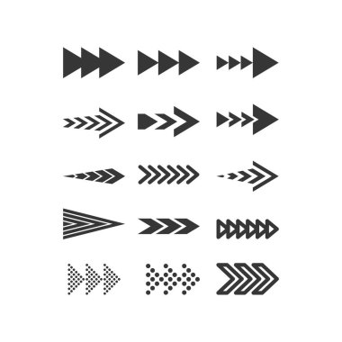 Minimalist Tasarım 'da siyah ve beyaz ok işaretleri var. Yönü netlikle iletiyorlar. Farklı ortamlarda yön bulma ve yol bulma için mükemmel. Kayıt ya da yol sembolleri. Vektör İllüstrasyonu