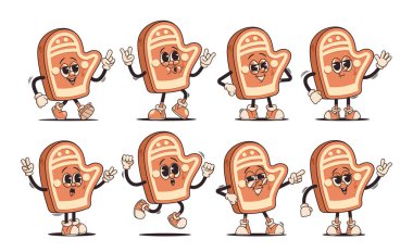 Retro Style Noel Pastası. Klasik Zencefilli Ekmek Mitten Şekerli Şeker Personeli Bayram Kutlamaları, Yayılan Kutlama Ruhu ve Havalı Noel Titreşimleri 'ne Sihir Getiriyor. Çizgi film Vektör İllüstrasyonu