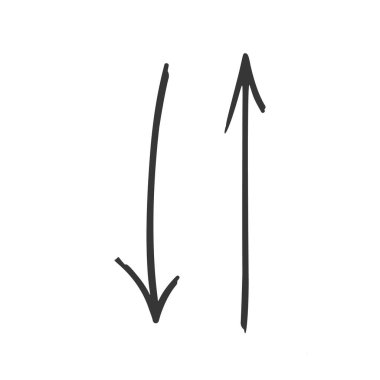 Yukarı ve Aşağı Doodle Okları, Monochrome Vektör Grafik Elementleri, elle çizilmiş, Sketch benzeri ok şekilleri oluşturan çizgiler. Oyuncu ve Gayri resmî Yönlendirme İşaretleri, İşaretler