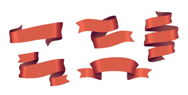 红色皇家缎带3D向量集 佩尼茨 磁带或带着高贵优雅的旗帜展开 在豪华的波浪或漩涡中级联 象征着国王和权威 权力和威严的生动的挂毯 — 图库矢量图片