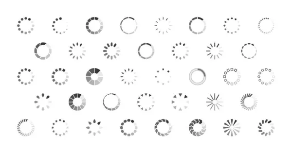 Kruhové Ikony Symboly Průběhu Načítání Izolované Kruhové Vektorové Značky Nastaveny — Stockový vektor