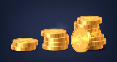 Parlayan Altın Para Yığını büyüyen refahı ve finansal başarıyı, zenginliği, yatırımı ve iş zaferini simgeler. Değerli Para Birimleri, Başarı ve Bolluk Sembolü