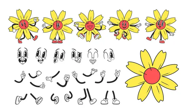 Retro Groovy Papatya Çiçeği Karakteri Nin Ler Yapımı Için Vektör — Stok Vektör