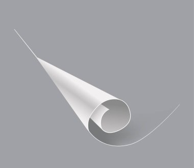 Kıvrık Köşeli Gerçekçi Vektör Beyaz Belge Sayfası. Yuvarlak Şablon Eğimli Kenar ve Gölge 'yi gösteriyor. İzole Eğri Etiket, Not, Kitap Sayfası veya Kıvrımlı Efektli Sancak