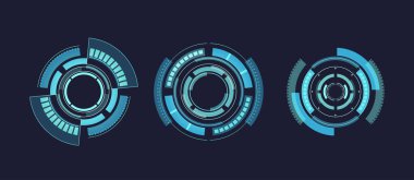 Tekno Yüksek Teknolojik Daireler Fütürist Hud Ekran Arayüzü Elementleri. Modern Dijital Vektör Tasarımı. Teknolojiden esinlenilmiş Sanal Sanal Sanal Formlar, Yüksek Teknoloji Deneyimi, İleri Teknoloji Kontrol Paneli