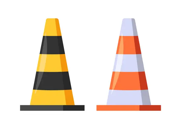 Cones Road Construction Durable Brightly Colored Markers Orange Yellow Contrasting — Stock Vector