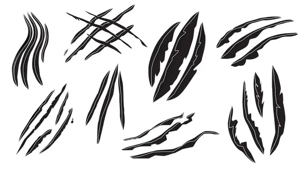 Black Claw Scratch Scratch Marks Vector Set Isolated White Background — стоковый вектор