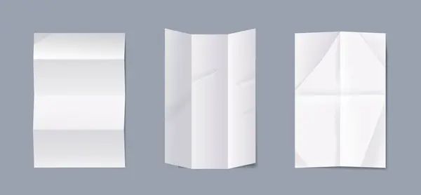 White Paper Sheet Mockups Realistic Fold Marks Vector Vertical Pages — Stock Vector