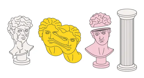 Vector Griekse Standbeelden Zuil Psychedelische Kunstvoorwerpen Geïnspireerd Door Hallucinogene Ervaringen — Stockvector
