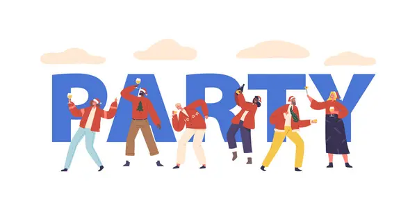 Party Concept Pessoas Negócios Amigos Personagens Celebrando Ano Novo Bash — Vetor de Stock