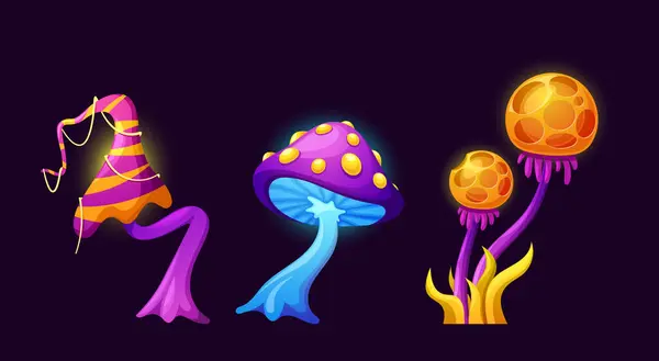Fantasy Fairy Magic Mushrooms Cartoon Vector Pilze Pflanzen Natürliche Märchen — Stockvektor