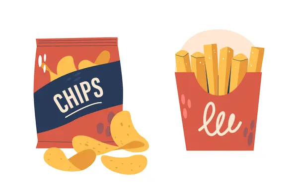 Potato Chips Thin Crispy Seasoned Slices Fries Cut Potatoes Deep — Stock Vector