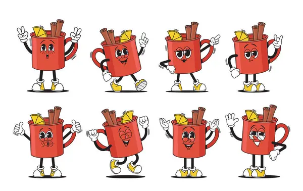 Whimsical Animation Set Featuring Groovy Tea Coffee Cup Dance Move — Stockový vektor