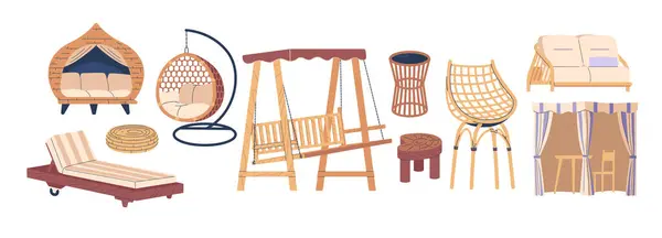 Garden Furniture Types Backyard Elements Summer Terrace Patio Outdoor Lounge — Stock Vector
