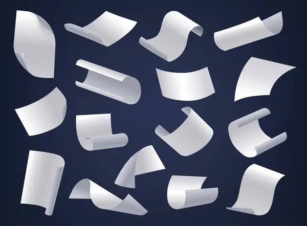 Set Falling Paper Sheets Cascade Flutter Edges Crisp Corners Bent — Stock Vector