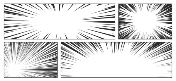 漫画速度线设置 动量矢量视觉效果在漫画 动画和卡通中用来描述动作 放射或爆裂的框架在场景中产生速度感或冲击力 — 图库矢量图片