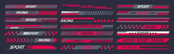 Sports Car Stickers Feature Vector Designs Speed Themed Elements Arrows — Stock Vector