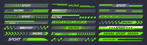 Green Black Sports Car Stickers Vector Designs Symbolizing Speed Racing — Stock Vector