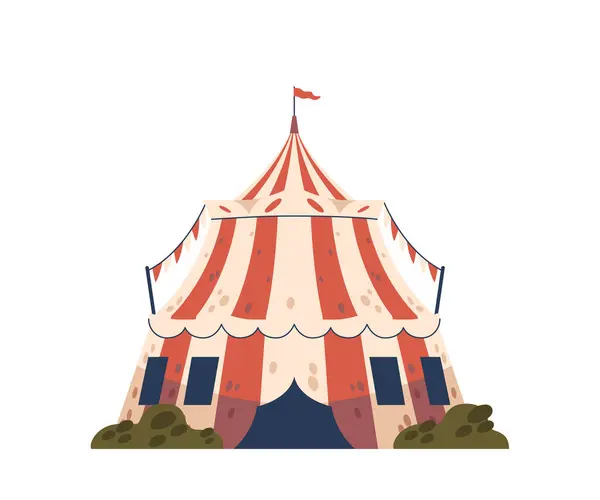 Цирковая Палатка Большим Верхом Грандиозный Полыхающий Навес Украшенный Красочными Полосками Стоковый вектор