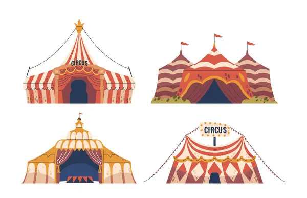 Цирковые Палатки Красочные Возвышающиеся Сооружения Полосатый Шатер Ослепительный Яркими Оттенками Стоковая Иллюстрация