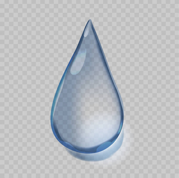 Translucent Dripping Water Droplet, Dew, Or Tear. Isolated 3d Vector Graphic, Portraying A Flowing Aqua Bubble Or Droplet. Blue, Gleaming Drop, Condensation Or Raindrop Reflecting Light
