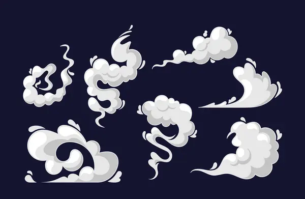 Cartoon Clouds Smoke Bomb Explosion Comic Boom Effect Vector White — Stock Vector