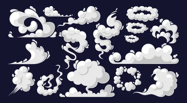 Cartoon Smoke Clouds Vector White Aroma Toxic Steaming Vapor Dust — Stock Vector