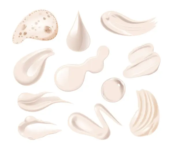 Vector Realistic Set Cosmetic Smears White Cream Strokes Skin Care — Stock Vector
