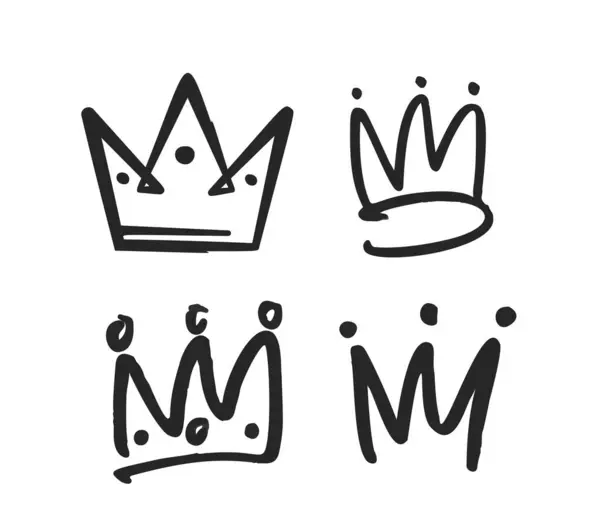 Doodle Crowns Collection Playful Quirky Hand Drawn Diadems Royal Headwear — Stock Vector