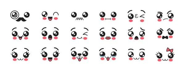 Kawaii Suratlı Emojiler Sevimli Etkileyici Erkek Veya Kız Hayvanlar Kedi Vektör Grafikler