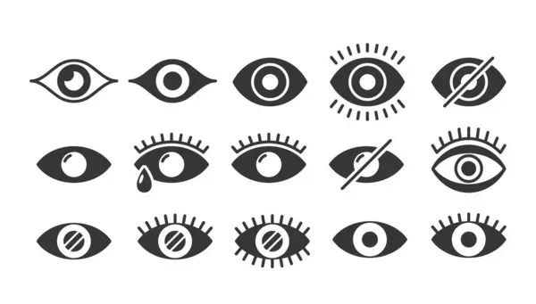 Vector Set Eye Icons Black White Depicting Different States Expressions — Stock Vector