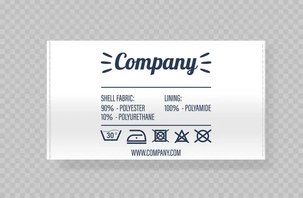 Etiqueta Vestuário Vetorial Realista Com Logotipo Empresa Instruções Cuidados Destaques — Vetor de Stock