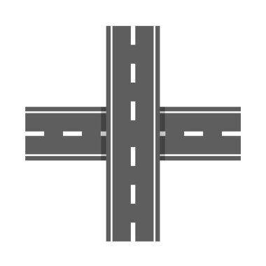 Yol Kavşağı, Kavşak, Dash Lane 'lerle işaretlenmiş, kavşak beyaz arka planda izole edilmiş. Ulaşım planları ve şehir planlama konseptleri için yol bölümü ve kavşak. Vektör İllüstrasyonu