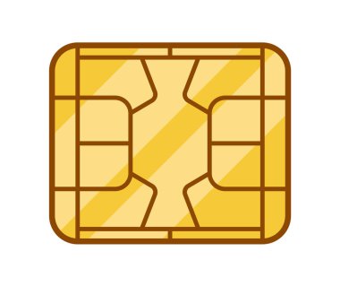 Devre elementleri desenli sarı kart, devre ve bağlantı cihazları beyaz arka planda izole edildi. Tekli Simcard Tasarım Teknoloji ve İletişim Teması. Vektör İllüstrasyonu