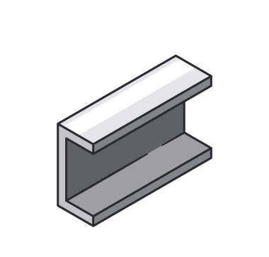 Üstte ve altta flanjlı metal kiriş ya da Girder, Minimalist gri ölçekli palette, endüstriyel ya da mimari öğede, vektör biçimlendirilmiş Isometric Icon Profil Profili