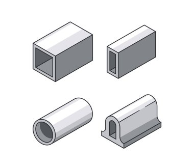 Vector Çelik Kirişleri, İnşaatta Kullanılan Sağlam Yapısal Bileşenler, Destek ve İstikrar Sunuyor. Borular, boru tesisatı ve endüstriyel uygulamalardaki sıvılar veya yapılar için silindirik kanallardır.