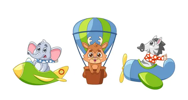 Spaß Und Skurrile Trio Von Entzückenden Cartoon Animals Elefant Hirsch Vektorgrafiken