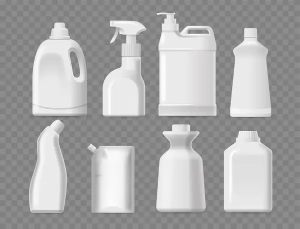 Sortiment Von Acht Weißen Kunststoff Waschmittelflaschen Verschiedenen Formen Und Größen Stockillustration