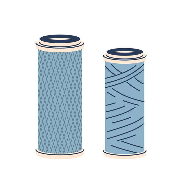 Two Cylindrical Water Filters One Designed Diamond Grid Pattern Other — Stock Vector
